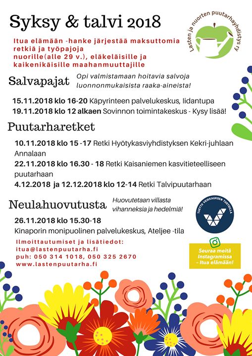 Pimeään syksyyn piristystä maksuttomista retkistä ja työpajoista! Itua elämään- …